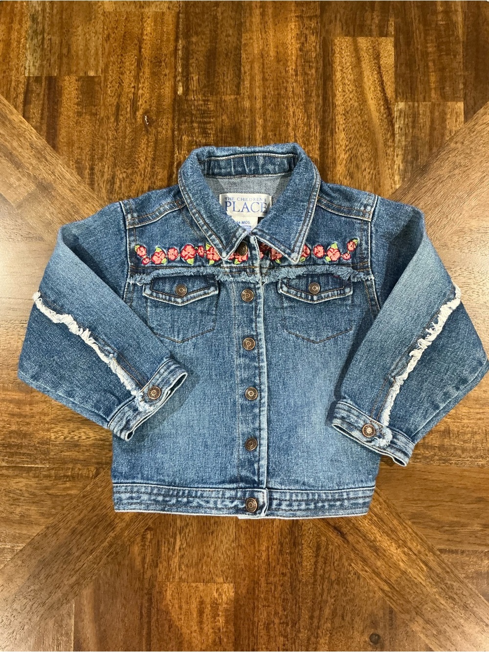 The Childrens Place 24 Months Blue Denim Floral Embroidered Jacket